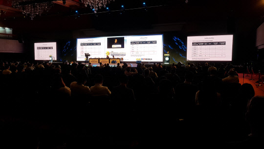 이혜원 연세대학교 세브란스병원 소화기내과 교수가 필리핀 마닐라에서 지난 20일(현지시간) 개최된 '2019 아시아태평양간학회' 연례 학술대회에서 B형 간염 면역글로불린 'GC1102'(헤파빅-진)의 만성 B형 간염 치료에 대한 임상 1상 연구 결과를 발표하고 있다. GC녹십자 제공.